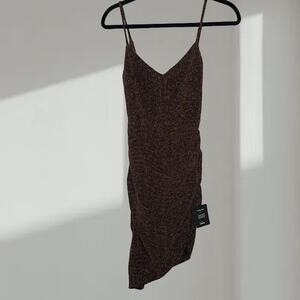 NWT Lulus Shimmer Ruched Midi Dress – Brown Metallic (Women’s XS)